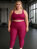 Conjunto Plus Size Fitness 3D Cropped Bojo Removível e Legging Cintura Alta-c14 BÁRBARA PLUS