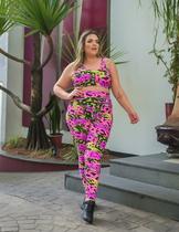 Conjunto Plus Size Fitness Estampado com Calça Cós Alto e Top