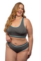 Conjunto Plus Size Fitness Top Nadador Sem Bojo Calcinha Tanga Cintura Alta Ginástica Moda Feminino Academia Lingerie