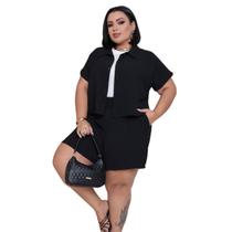 Conjunto Plus Size GG Dunas: Blusa Botões e Bermuda Alfaiataria Conforto e Estilo Conjunto Plus Size GG Dunas: Blusa Botões e Bermuda Alfaiataria Conforto e Estilo