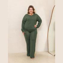 Conjunto Plus Size Inverno Calça Pantalona E Cropped Lanzinha