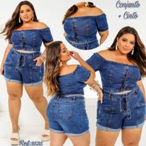 Conjunto Plus Size Jeans Premium Feminino - Ref. 2535 (Com Cinto)