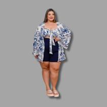 Conjunto Plus Size Kimono + Cropped Estampado 0610