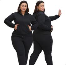 Conjunto plus size lãzinha leve com zíper e capuz