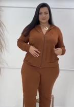 Conjunto plus size lãzinha leve com zíper e capuz Conjunto plus size lãzinha leve com zíper e capuz