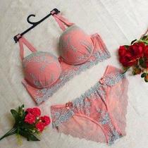 Conjunto Plus Size Lingerie Renda Bicolor Alças Reforçadas Com Bojo