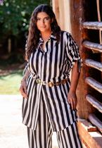 Conjunto Plus Size Listrado Max Camisa e Calça Pantalona