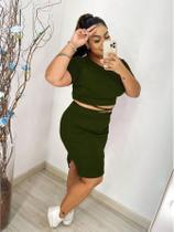 Conjunto Plus Size Malha Canelada Tam Unico Veste Até Tam 52 - Cactus Store