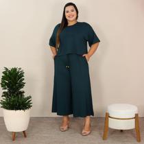 Conjunto Plus Size Moda Feminina Cropped Manga Curta e Calça Pantacourt
