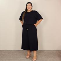 Conjunto Plus Size Moda Feminina Cropped Manga Curta e Calça Pantacourt