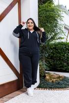 Conjunto Plus Size Moletom Calça e Jaqueta de Ziper Capuz