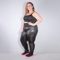 Conjunto Plus Size Preto com Cropped sem bojo e Calça com Tela e Cirrê