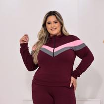 Conjunto Plus Size Quentinho Blusa Frio Calça Malha Crepe