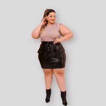 Conjunto Plus Size Saia Couro Cargo e Blusa Gola alta 0635