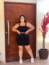 Conjunto Plus Size Saia Curta Bolso Frontal e Top Regata