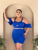 Conjunto Plus Size Saia e Blusa Decote Coração Manga Caída