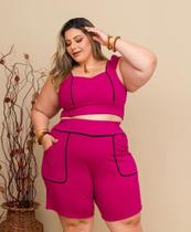 Conjunto PLUS SIZE Short pedal+cropped em scuba Conjunto PLUS SIZE Short pedal+cropped em scuba