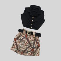 Conjunto Plus Size Short Saia C Cinto + Cropped C Botão 0619