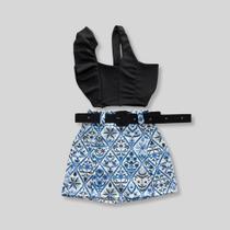 Conjunto Plus Size Short Saia com Cinto Cropped Babado 0616
