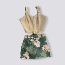 Conjunto Plus Size Short Saia Estampado Cropped Botão 0055 Conjunto Plus Size Short Saia Estampado Cropped Botão 0055