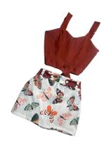 Conjunto Plus Size Short Saia Estampado Cropped Botão 0055