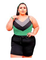 Conjunto Plus Size Shorts e Regata Crepe Verão Listra Grande