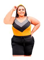 Conjunto Plus Size Shorts e Regata Crepe Verão Listra Grande