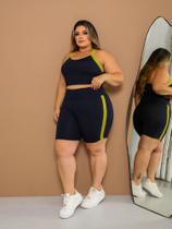 Conjunto Plus Size Tecido Poliamida Para Treino Funcional Short E Top Academia Fitness Alça Elástica
