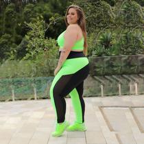Conjunto Plus Size verde Neon e Preto com Calça e Cropped Conjunto Plus Size verde Neon e Preto com Calça e Cropped