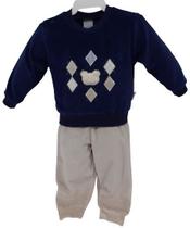 Conjunto Plush Longo Bebê Menino Inverno Blusa + Calça 2806