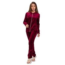 Conjunto Plush Veludo Feminino Calça e Agasalho Capuz Zíper