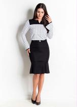 Conjunto poá e preto com babados - moda evangélica Conjunto poá e preto com babados - moda evangélica