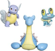 Conjunto Pokémons Água: Froakie, Wartortle, Lapras - 3 unidades - Brinquedo Infantil
