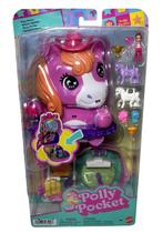 Conjunto Polly Pocket Playset Pequeno Pônei Festa De Rodeio Com Cavalo Celeiro E Pista De Dança Acessórios Micro Boneca Menina Ruiva Lila Mattel