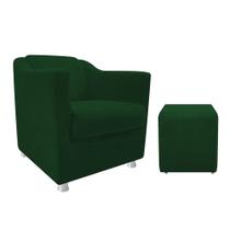 Conjunto Poltrona Babel e Puff Dado Sala de Estar Suede Verde - DAMAFFÊ MÓVEIS