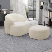 Conjunto Poltrona Base Fixa e Puff Decorativo Charlote Sala de Estar Bouclê Bege G88 - Gran Belo Conjunto Poltrona Base Fixa e Puff Decorativo Charlote Sala de Estar Bouclê Bege G88 - Gran Belo