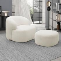 Conjunto Poltrona Base Fixa e Puff Decorativo Charlote Sala de Estar Bouclê Off White G88 - Gran Belo Conjunto Poltrona Base Fixa e Puff Decorativo Charlote Sala de Estar Bouclê Off White G88 - Gran Belo