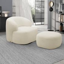Conjunto Poltrona Base Giratória e Puff Decorativo Charlote Sala de Estar Bouclê Bege G88 - Gran Belo Conjunto Poltrona Base Giratória e Puff Decorativo Charlote Sala de Estar Bouclê Bege G88 - Gran Belo