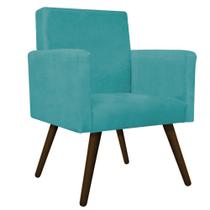 Conjunto Poltrona Beatriz e Puff Sofia Palito Tabaco Suede Azul Turquesa