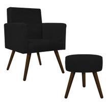 Conjunto Poltrona Beatriz e Puff Sofia Palito Tabaco Suede Preto