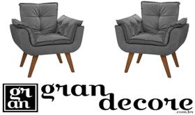 Conjunto Poltrona Cadeira Decorativa Opala Pés Palito Cinza
