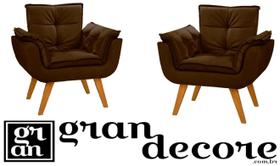 Conjunto Poltrona Cadeira Decorativa Opala Pés Palito Marrom