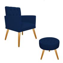 Conjunto Poltrona Cadeira e Puff Nanda Capitonê Decorativa Sala Recepção Suede Azul Marinho - KDAcanto Móveis