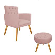 Conjunto Poltrona Cadeira e Puff Nanda Capitonê Decorativa Sala Recepção Suede Rosê - DAMAFFÊ MÓVEIS Conjunto Poltrona Cadeira e Puff Nanda Capitonê Decorativa Sala Recepção Suede Rosê - DAMAFFÊ MÓVEIS