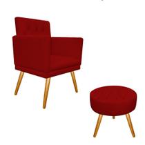 Conjunto Poltrona Cadeira e Puff Nanda Capitonê material sintético Vermelho - KDAcanto Móveis