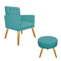 Conjunto Poltrona Cadeira e Puff Nanda Capitonê Suede Azul Turquesa - DAMAFFÊ MÓVEIS Conjunto Poltrona Cadeira e Puff Nanda Capitonê Suede Azul Turquesa - DAMAFFÊ MÓVEIS