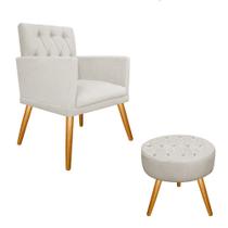 Conjunto Poltrona Cadeira e Puff Nanda Capitonê Suede Bege - DAMAFFÊ MÓVEIS Conjunto Poltrona Cadeira e Puff Nanda Capitonê Suede Bege - DAMAFFÊ MÓVEIS