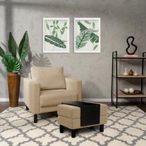 Conjunto Poltrona com Puff Baú 60cm e Bandeja Antúrio CabeCasa MadeiraOriginals