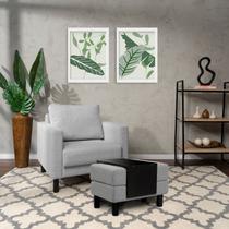 Conjunto Poltrona com Puff Baú 60cm e Bandeja Antúrio CabeCasa MadeiraOriginals Cinza Conjunto Poltrona com Puff Baú 60cm e Bandeja Antúrio CabeCasa MadeiraOriginals Cinza