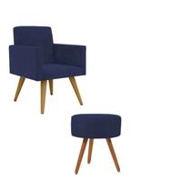 Conjunto Poltrona Decorativa Nina e Puff Redondo Pés Palito Suede Azul Marinho VickyDecor Conjunto Poltrona Decorativa Nina e Puff Redondo Pés Palito Suede Azul Marinho VickyDecor